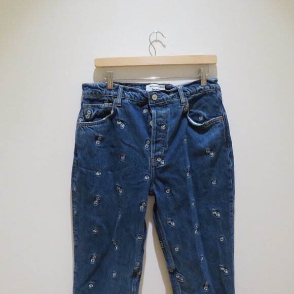 REFORMATION Dice Embroidery High Rise Straight Jeans Vegas Cropped Size 30 - Picture 3 of 16